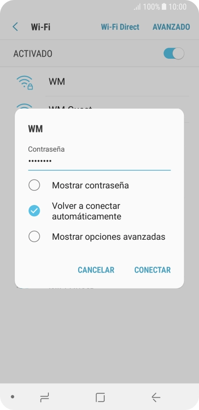 Introduce la contraseña de la red wifi y pulsa CONECTAR. Introduce la contraseña de la red wifi y pulsa CONECTAR.