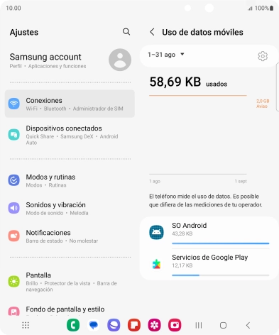 El consumo de datos por cada aplicación aparece bajo el nombre de la aplicación. El consumo de datos por cada aplicación aparece bajo el nombre de la aplicación.