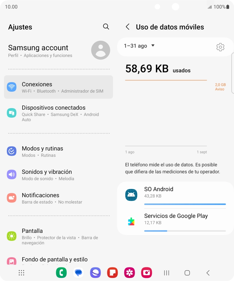 El consumo de datos por cada aplicación aparece bajo el nombre de la aplicación. El consumo de datos por cada aplicación aparece bajo el nombre de la aplicación.
