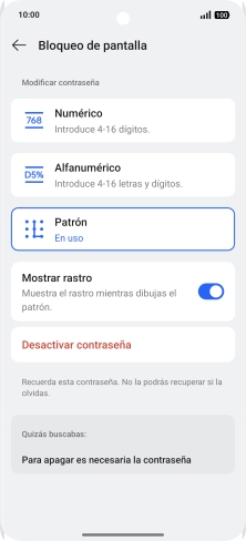 Pulsa Desactivar contraseña. Pulsa Desactivar contraseña.