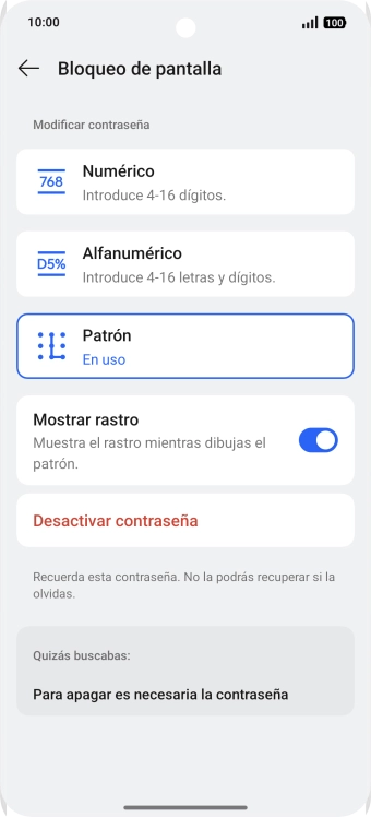 Pulsa Desactivar contraseña. Pulsa Desactivar contraseña.