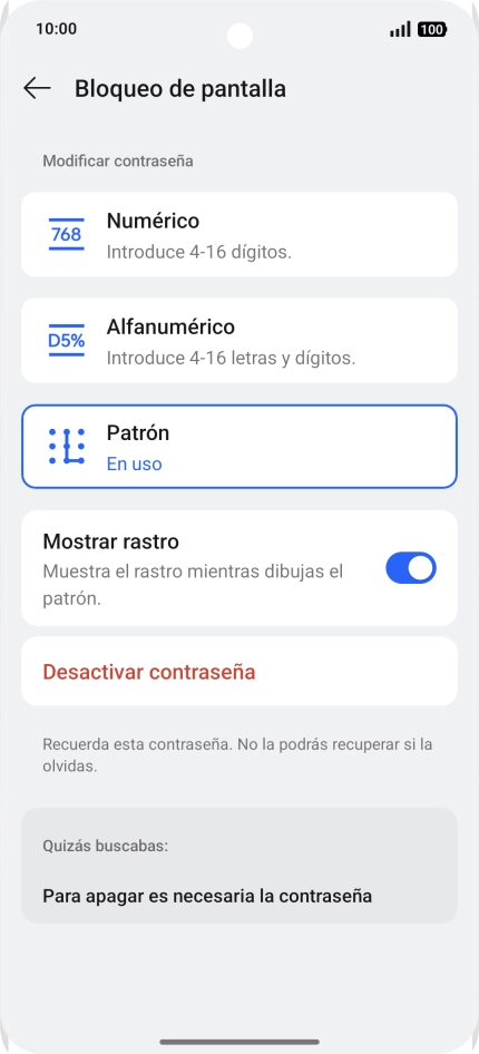 Pulsa Desactivar contraseña. Pulsa Desactivar contraseña.