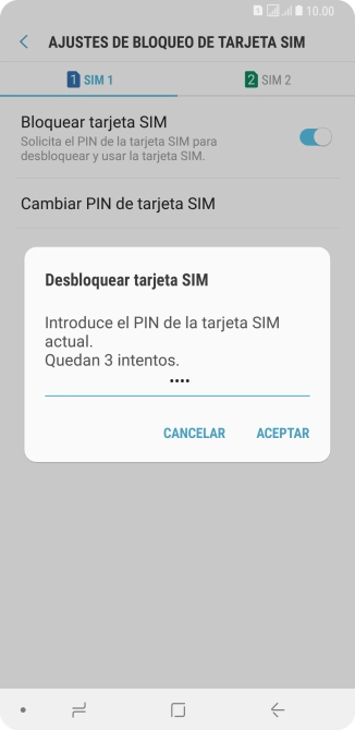 Introduce tu código PIN y pulsa ACEPTAR.