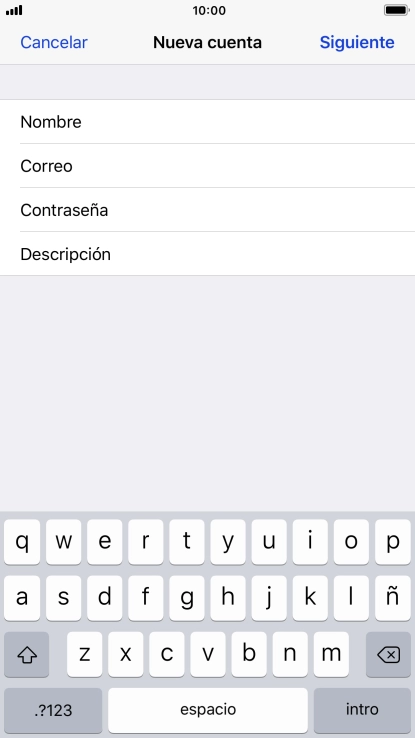 Pulsa Descripción e introduce el nombre de la cuenta de correo electrónico. Pulsa Descripción e introduce el nombre de la cuenta de correo electrónico.