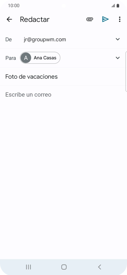Pulsa en el campo de escritura y escribe el texto del correo electrónico. Pulsa en el campo de escritura y escribe el texto del correo electrónico.