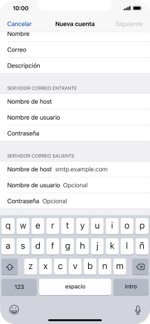 Pulsa Nombre de host e introduce smtp.vodafone.es. Pulsa Nombre de host e introduce smtp.vodafone.es.