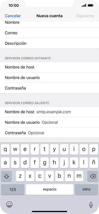 Pulsa Nombre de host e introduce smtp.vodafone.es. Pulsa Nombre de host e introduce smtp.vodafone.es.