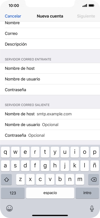 Pulsa Nombre de host e introduce smtp.vodafone.es. Pulsa Nombre de host e introduce smtp.vodafone.es.