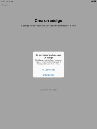 Si desactivas la función, pulsa No usar código. Si desactivas la función, pulsa No usar código.