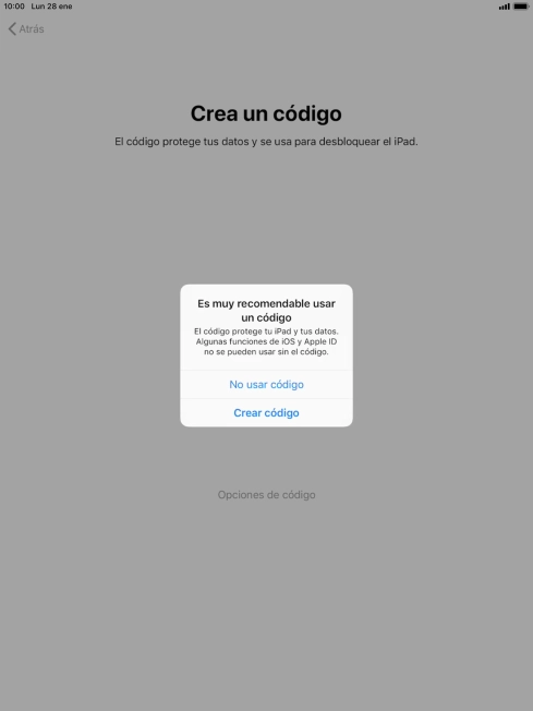 Si desactivas la función, pulsa No usar código. Si desactivas la función, pulsa No usar código.