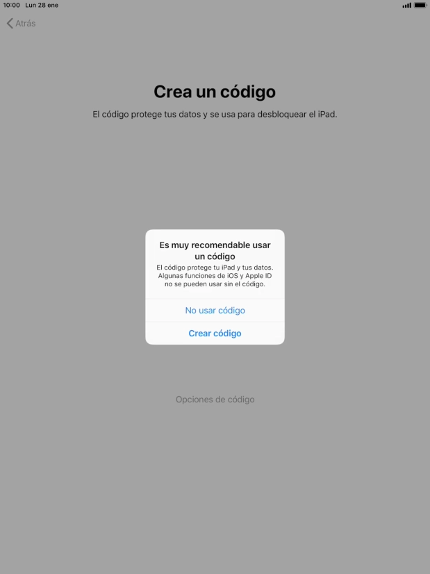 Si desactivas la función, pulsa No usar código. Si desactivas la función, pulsa No usar código.