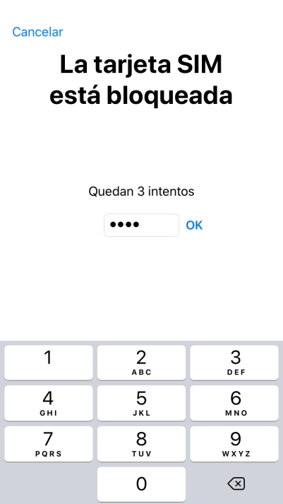 Si es necesario desbloquear la tarjeta SIM, introduce el código PIN y pulsa OK. Si es necesario desbloquear la tarjeta SIM, introduce el código PIN y pulsa OK.
