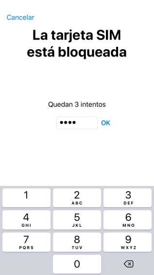 Si es necesario desbloquear la tarjeta SIM, introduce el código PIN y pulsa OK. Si es necesario desbloquear la tarjeta SIM, introduce el código PIN y pulsa OK.