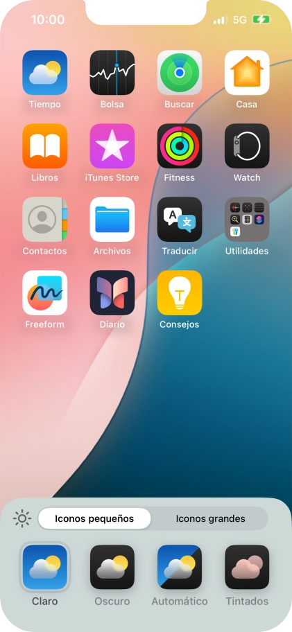 Pulsa el ajuste deseado para seleccionar el tamaño de los iconos de las apps en la pantalla de inicio. Pulsa el ajuste deseado para seleccionar el tamaño de los iconos de las apps en la pantalla de inicio.