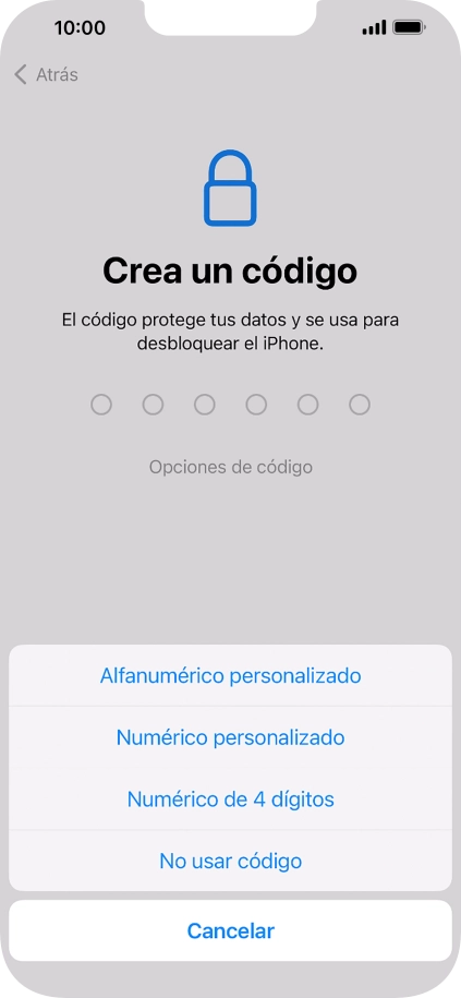 Sigue las indicaciones de la pantalla para activar el uso del código de seguridad o pulsa No usar código. Sigue las indicaciones de la pantalla para activar el uso del código de seguridad o pulsa No usar código.