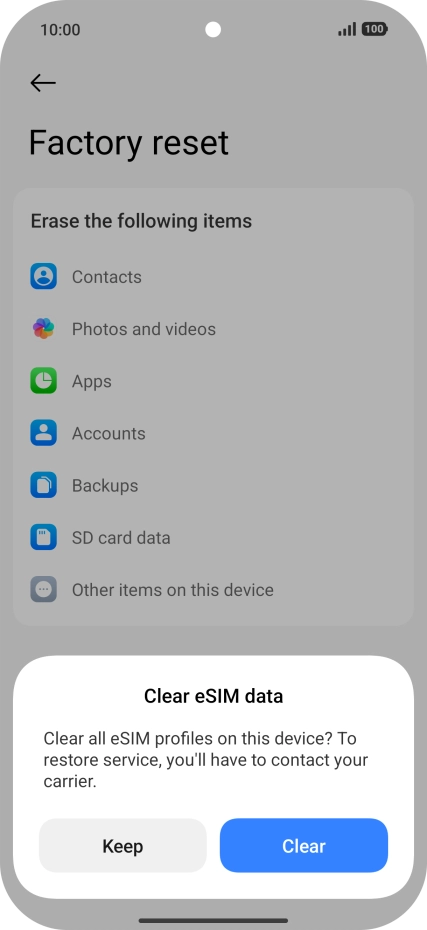 Press the required setting.