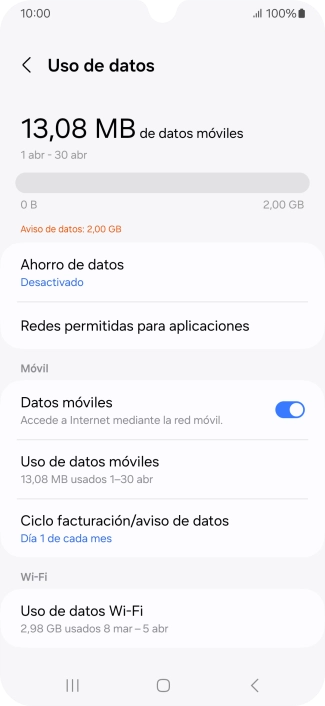 El consumo total de datos se visualiza ahora en la pantalla. El consumo total de datos se visualiza ahora en la pantalla.