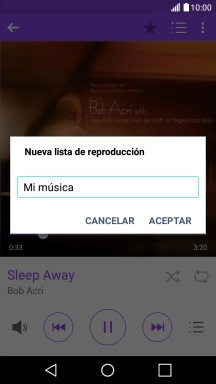 Introduce el nombre deseado de la lista de reproducción y pulsa ACEPTAR. Introduce el nombre deseado de la lista de reproducción y pulsa ACEPTAR.