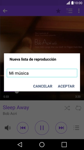 Introduce el nombre deseado de la lista de reproducción y pulsa ACEPTAR. Introduce el nombre deseado de la lista de reproducción y pulsa ACEPTAR.