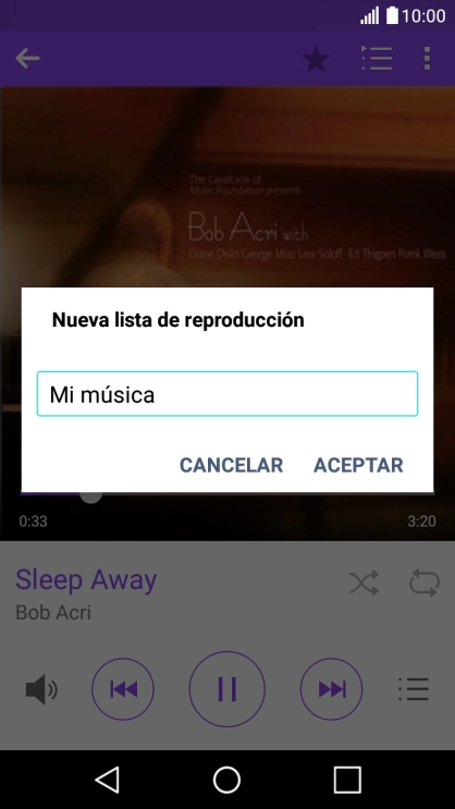 Introduce el nombre deseado de la lista de reproducción y pulsa ACEPTAR. Introduce el nombre deseado de la lista de reproducción y pulsa ACEPTAR.