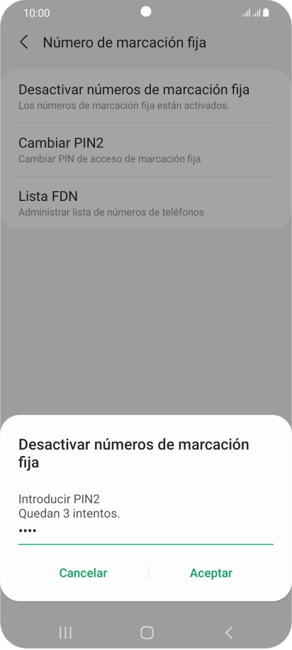Introduce el código PIN2 y pulsa Aceptar. Introduce el código PIN2 y pulsa Aceptar.