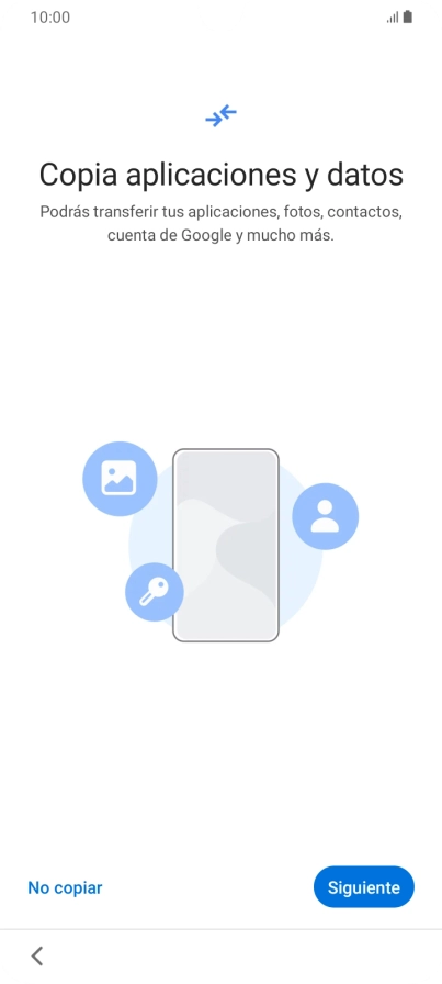 Puedes transferir el contenido de otro teléfono cuando activas tu teléfono por primera vez y cuando lo has restablecido. Cuando aparezca en la pantalla del teléfono esta imagen, ya está listo para la transmisión del contenido del otro teléfono. Puedes transferir el contenido de otro teléfono cuando activas tu teléfono por primera vez y cuando lo has restablecido. Cuando aparezca en la pantalla del teléfono esta imagen, ya está listo para la transmisión del contenido del otro teléfono.