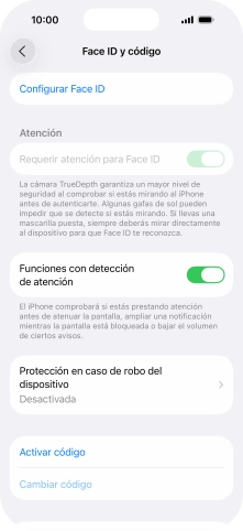 Pulsa Activar código e introduce un código de seguridad de libre elección dos veces seguidas. Pulsa Activar código e introduce un código de seguridad de libre elección dos veces seguidas.