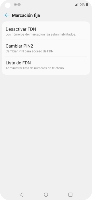 Pulsa Desactivar FDN para desactivar la marcación fija. Pulsa Desactivar FDN para desactivar la marcación fija.