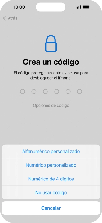 Sigue las indicaciones de la pantalla para activar el uso del código de seguridad o pulsa No usar código. Sigue las indicaciones de la pantalla para activar el uso del código de seguridad o pulsa No usar código.