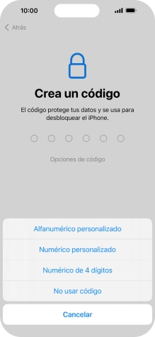 Sigue las indicaciones de la pantalla para activar el uso del código de seguridad o pulsa No usar código. Sigue las indicaciones de la pantalla para activar el uso del código de seguridad o pulsa No usar código.