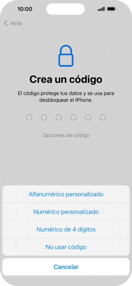 Sigue las indicaciones de la pantalla para activar el uso del código de seguridad o pulsa No usar código. Sigue las indicaciones de la pantalla para activar el uso del código de seguridad o pulsa No usar código.