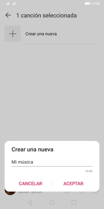Introduce el nombre deseado de la lista de reproducción y pulsa ACEPTAR. Introduce el nombre deseado de la lista de reproducción y pulsa ACEPTAR.