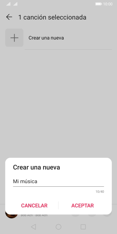 Introduce el nombre deseado de la lista de reproducción y pulsa ACEPTAR. Introduce el nombre deseado de la lista de reproducción y pulsa ACEPTAR.
