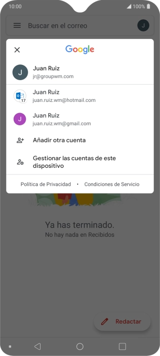 Pulsa la cuenta de correo electrónico deseada.