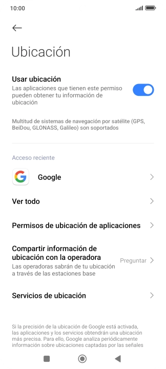 Pulsa Permisos de ubicación de aplicaciones.