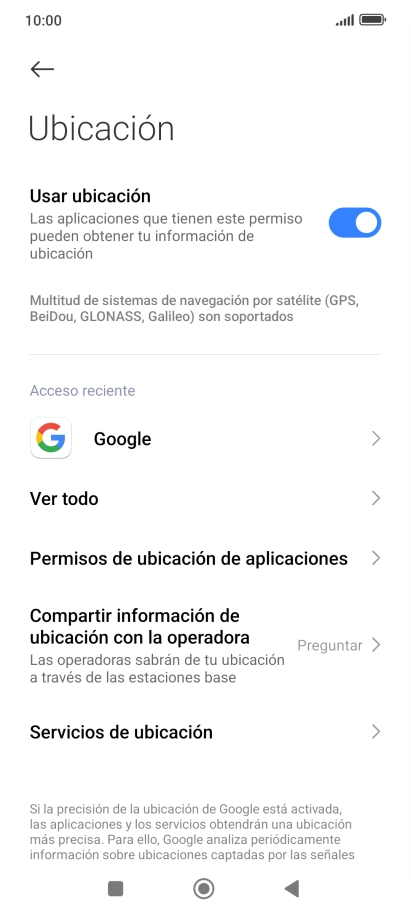 Pulsa Permisos de ubicación de aplicaciones.