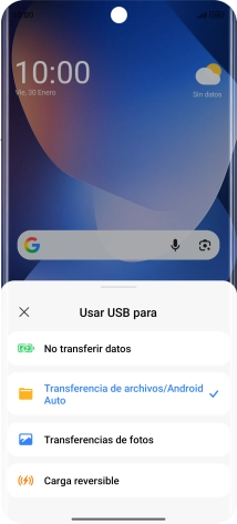 Pulsa Transferencia de archivos/Android Auto. Pulsa Transferencia de archivos/Android Auto.