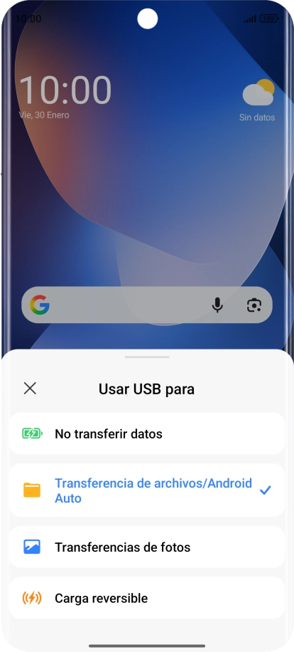 Pulsa Transferencia de archivos/Android Auto. Pulsa Transferencia de archivos/Android Auto.