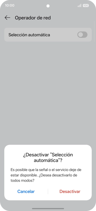 Pulsa Desactivar para desactivar la función y espera mientras el teléfono está buscando redes. Pulsa Desactivar para desactivar la función y espera mientras el teléfono está buscando redes.