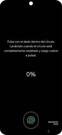 Sigue las indicaciones de la pantalla para crear una huella digital como código de seguridad. Sigue las indicaciones de la pantalla para crear una huella digital como código de seguridad.