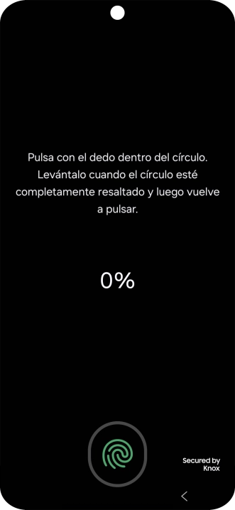 Sigue las indicaciones de la pantalla para crear una huella digital como código de seguridad. Sigue las indicaciones de la pantalla para crear una huella digital como código de seguridad.