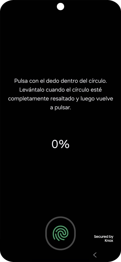 Sigue las indicaciones de la pantalla para crear una huella digital como código de seguridad. Sigue las indicaciones de la pantalla para crear una huella digital como código de seguridad.