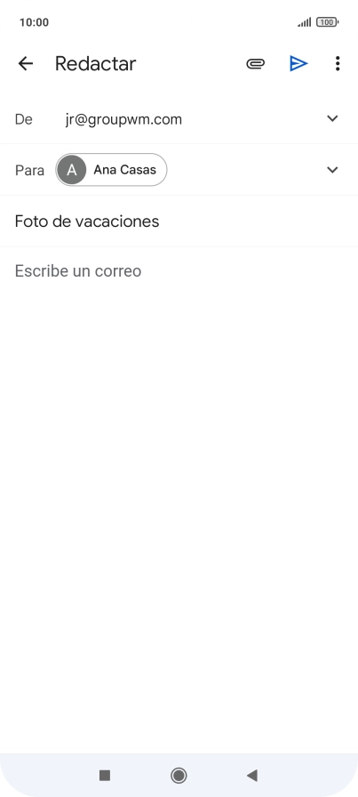 Pulsa en el campo de escritura y escribe el texto del correo electrónico. Pulsa en el campo de escritura y escribe el texto del correo electrónico.