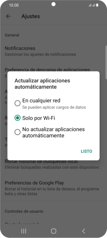 Para activar la actualización automática de apps utilizando la red móvil, pulsa En cualquier red. Para activar la actualización automática de apps utilizando la red móvil, pulsa En cualquier red.