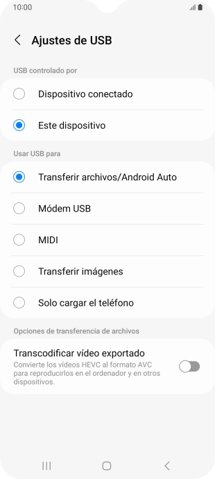 Pulsa Transferir archivos/Android Auto. Pulsa Transferir archivos/Android Auto.