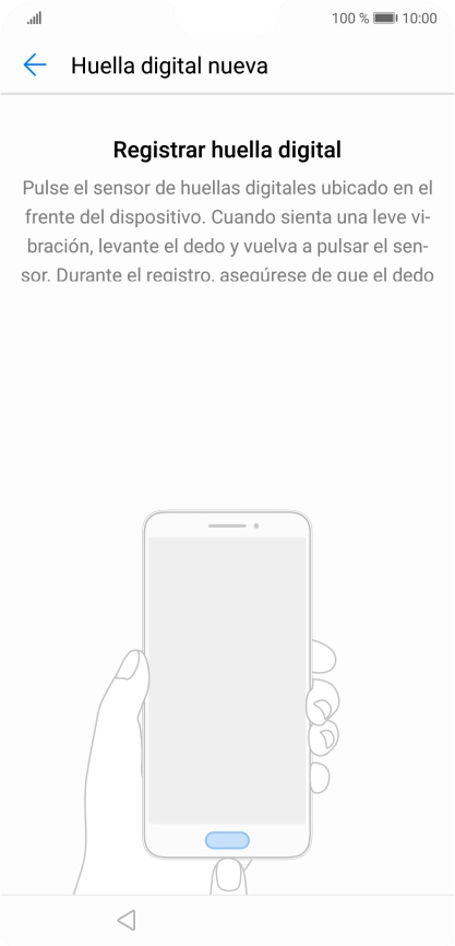 Sigue las indicaciones de la pantalla para crear una huella digital como código de seguridad. Sigue las indicaciones de la pantalla para crear una huella digital como código de seguridad.