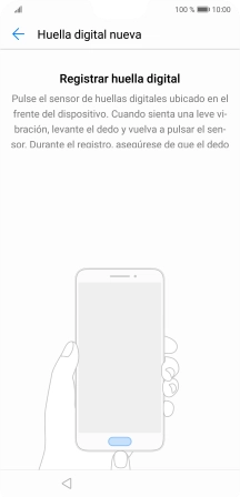Sigue las indicaciones de la pantalla para crear una huella digital como código de seguridad. Sigue las indicaciones de la pantalla para crear una huella digital como código de seguridad.
