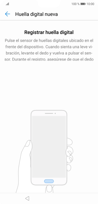 Sigue las indicaciones de la pantalla para crear una huella digital como código de seguridad. Sigue las indicaciones de la pantalla para crear una huella digital como código de seguridad.