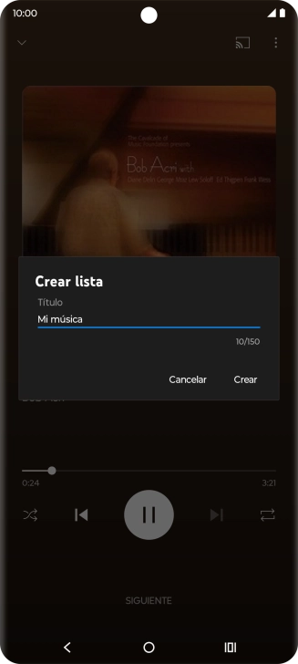 Introduce el nombre deseado de la lista de reproducción y pulsa Crear. Introduce el nombre deseado de la lista de reproducción y pulsa Crear.