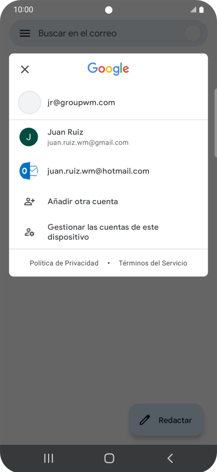 Pulsa la cuenta de correo electrónico deseada. Pulsa la cuenta de correo electrónico deseada.